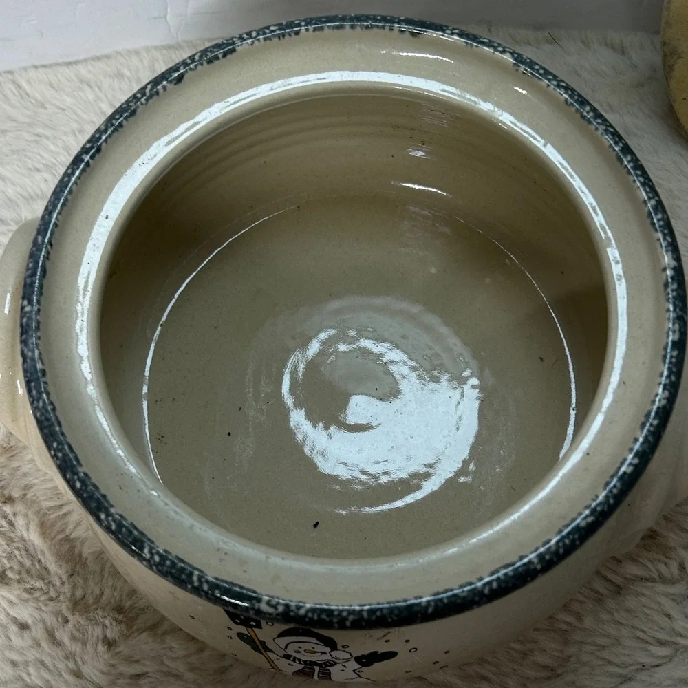 Home Garden Party Ceramic Covered Casserole Dish Snowman Winter Holiday‎